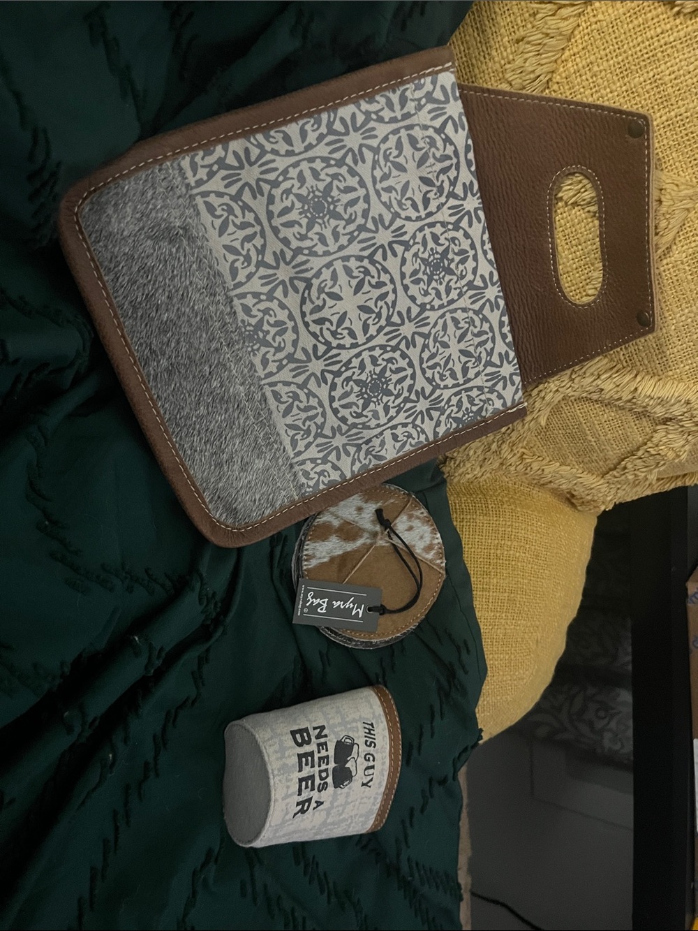 The Myra Bag Best Friends 6-Pack Beer Caddy plus coasters and beer cozy.
